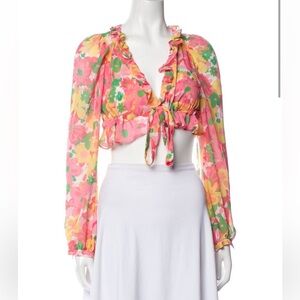 For Love & Lemons Floral Print Plunge Neckline Crop Top